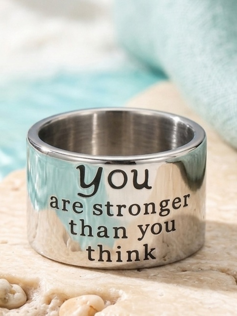 925 Sterling Silver Inspirational Engraved Statement Ring Adjustable